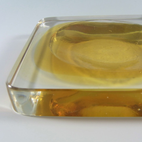 Venini Murano Amber Glass Slab Bowl - 3 Line Acid Stamp - Click Image to Close
