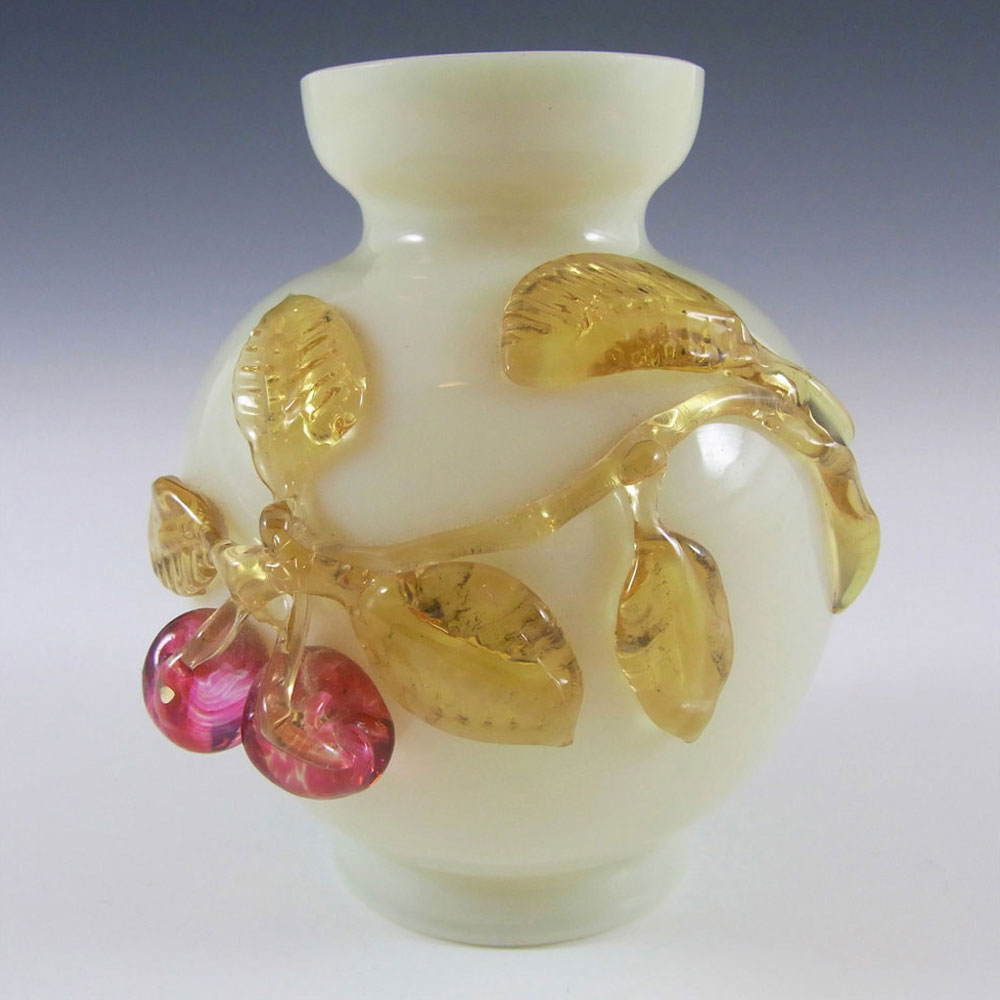 (image for) Victorian Uranium Custard Glass Amber & Red Cherry Vase - Click Image to Close