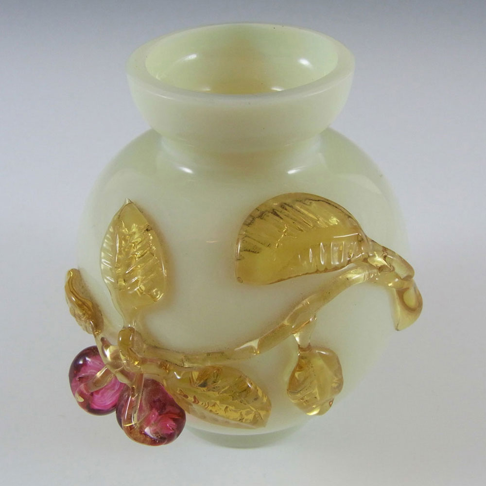 (image for) Victorian Uranium Custard Glass Amber & Red Cherry Vase - Click Image to Close
