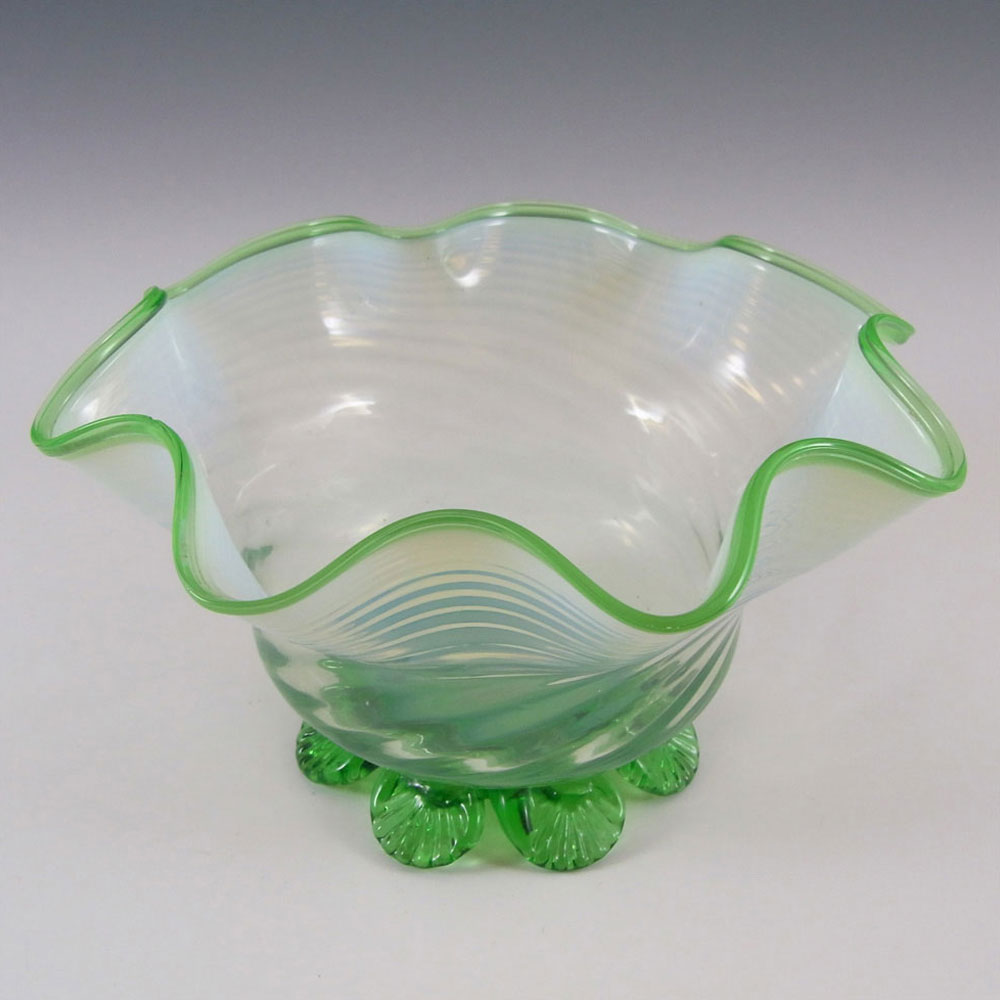 Victorian 1890's Green & Opalescent White Glass Bowl - Click Image to Close