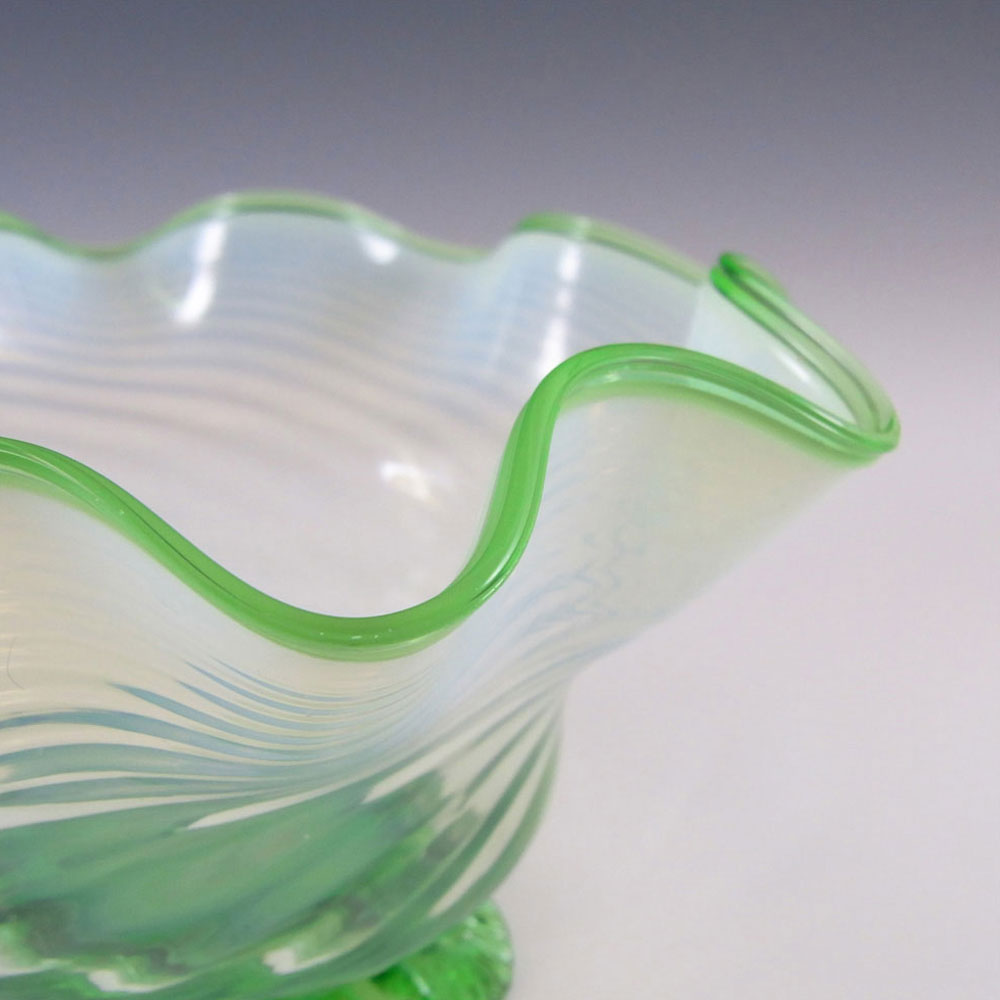 (image for) Victorian 1890's Green & Opalescent White Glass Bowl - Click Image to Close