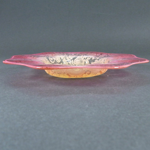 (image for) Victorian Cranberry Uranium Glass Floral Plate/Dish - Click Image to Close