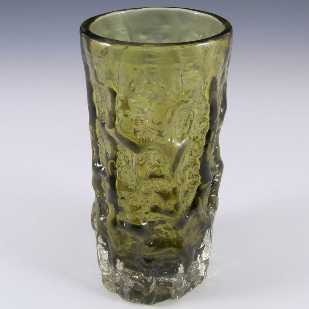 (image for) Whitefriars #9689 Baxter Sage Green Glass 6" Textured Bark Vase - Click Image to Close