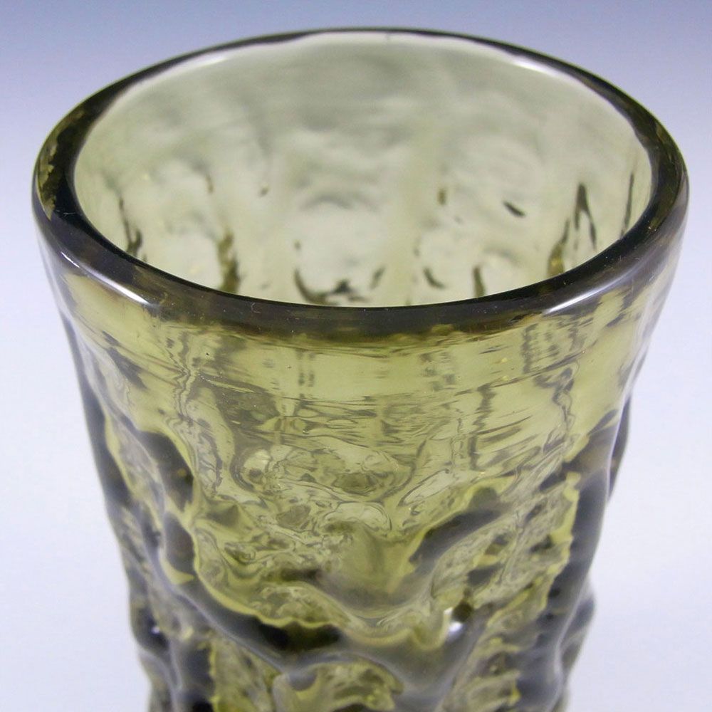 Whitefriars #9689 Baxter Sage Green Glass 6" Textured Bark Vase - Click Image to Close