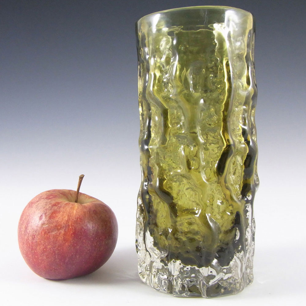 (image for) Whitefriars #9689 Baxter Sage Green Glass 6" Textured Bark Vase - Click Image to Close