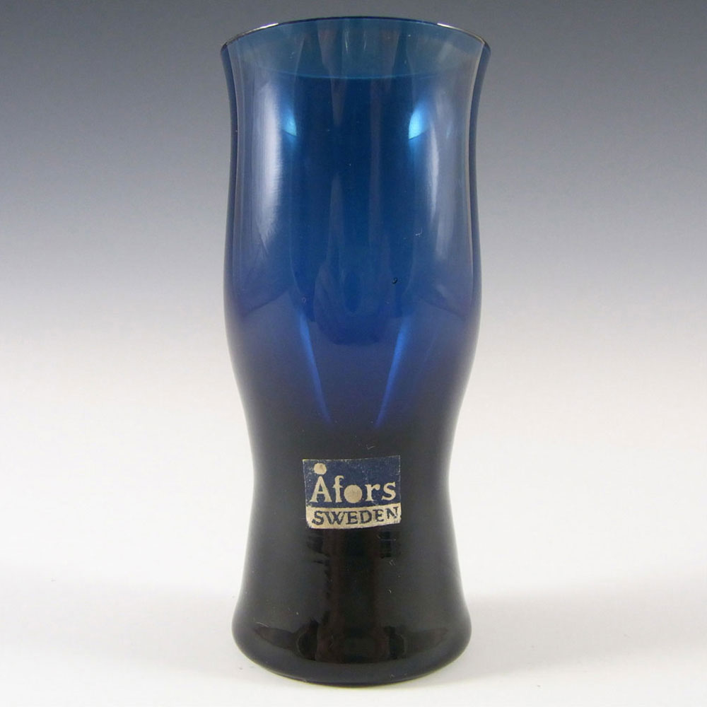 Afors Pair of Swedish Blue Glass Vases - Labelled - Click Image to Close