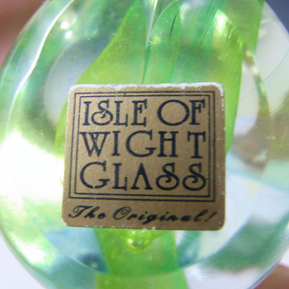 Isle of Wight Studio Green + Blue Glass Bird - Labelled - Click Image to Close