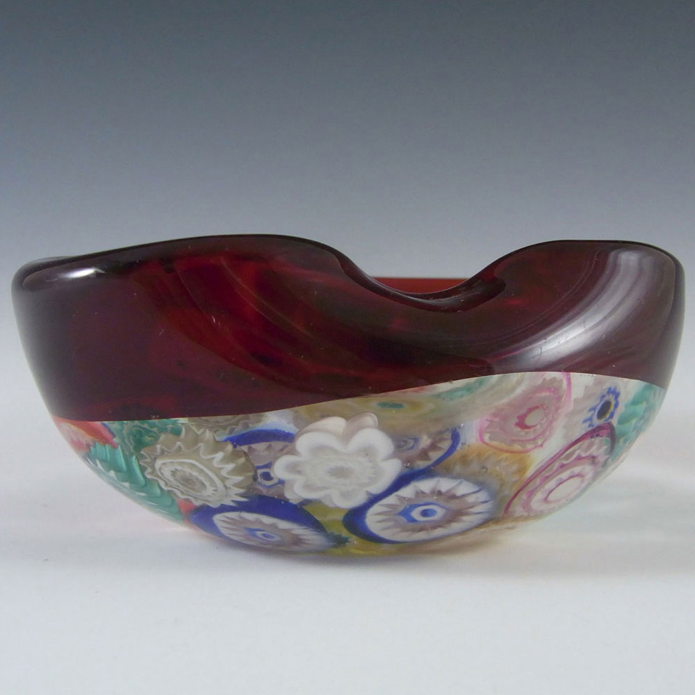 (image for) Archimede Seguso Murano Incalmo Millefiori Red Glass Bowl - Click Image to Close