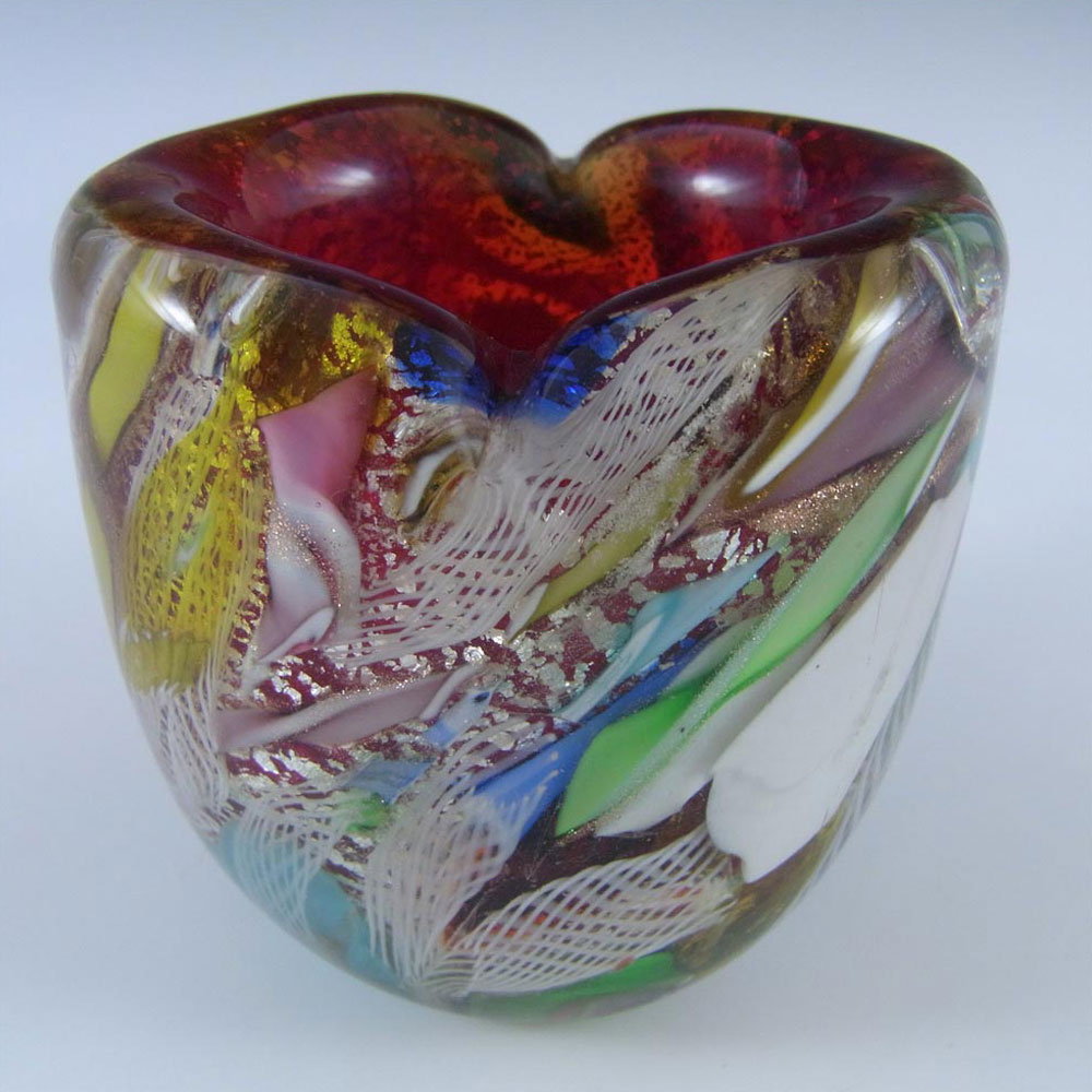 AVEM Murano Zanfirico Bizantino / Tutti Frutti Red Glass Vase - Click Image to Close