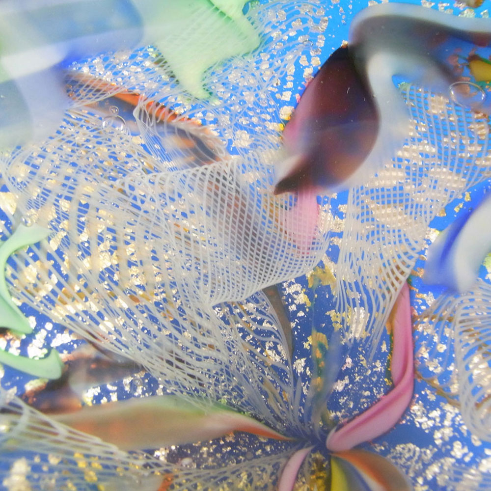 AVEM Murano Zanfirico Bizantino / Tutti Frutti Blue Glass Bowl - Click Image to Close