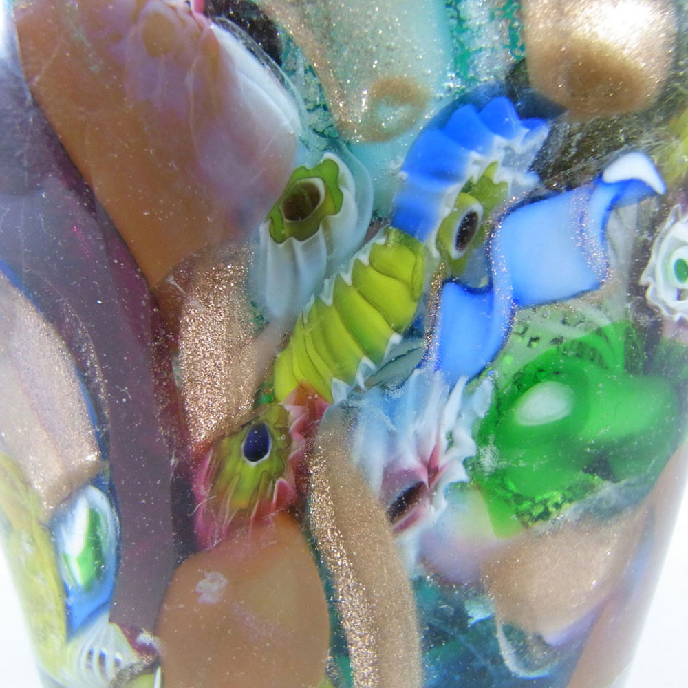 AVEM Murano Zanfirico Bizantino / Tutti Frutti Green Glass Vase - Click Image to Close