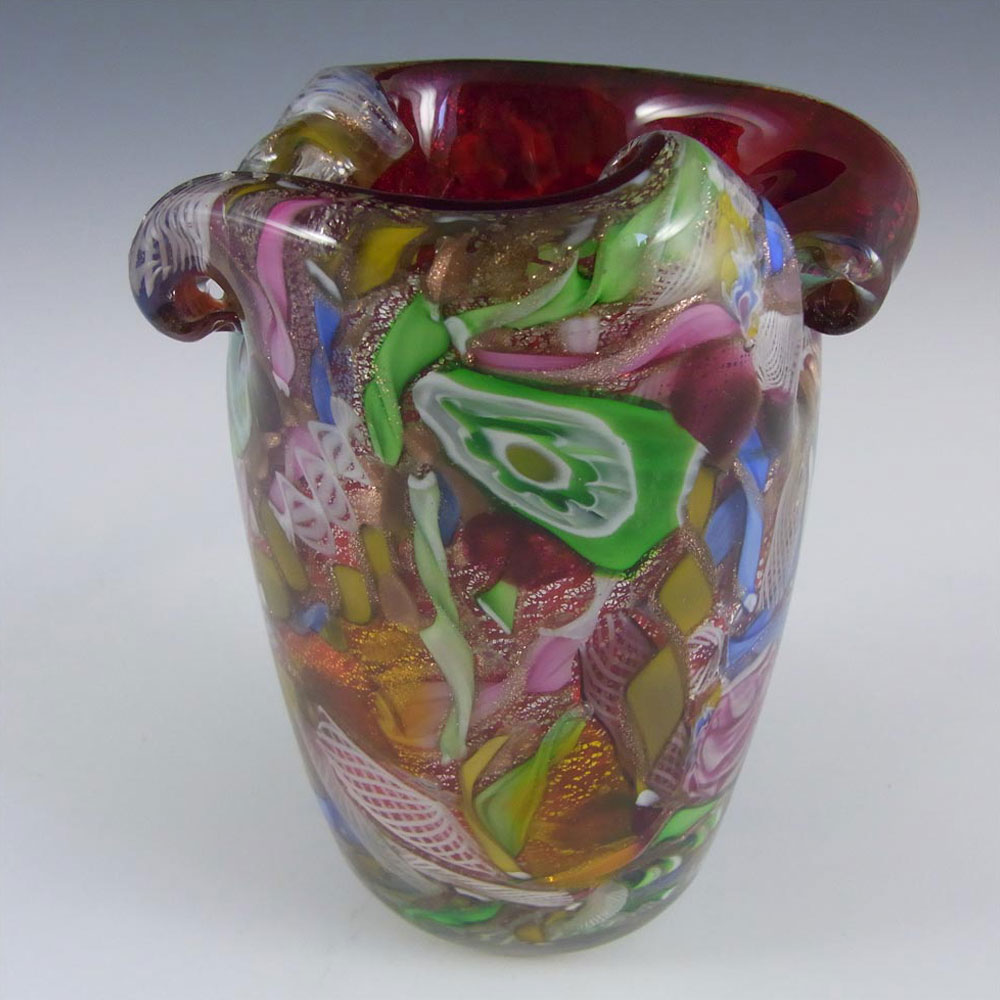 AVEM Murano Zanfirico Bizantino / Tutti Frutti Red Glass Vase - Click Image to Close