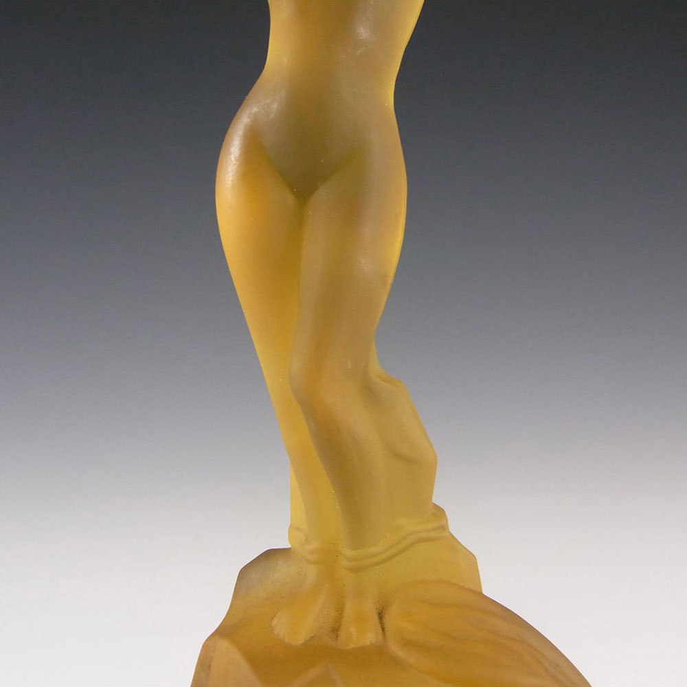 Bagley Art Deco Amber Glass 'Andromeda' Nude Lady Figurine - Click Image to Close