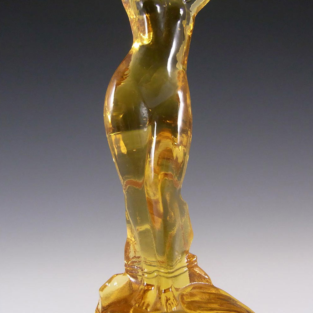 Bagley Art Deco Amber Glass 'Andromeda' Nude Lady Figurine - Click Image to Close
