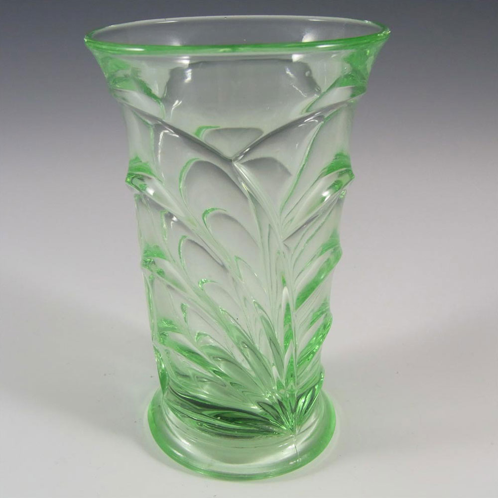 Bagley #3153 Art Deco Vintage Green Glass 'Osprey' Vase - Click Image to Close