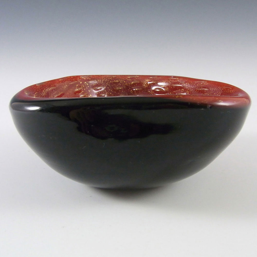 Barbini Murano Biomorphic Red & Black Glass Gold Leaf Bowl - Click Image to Close