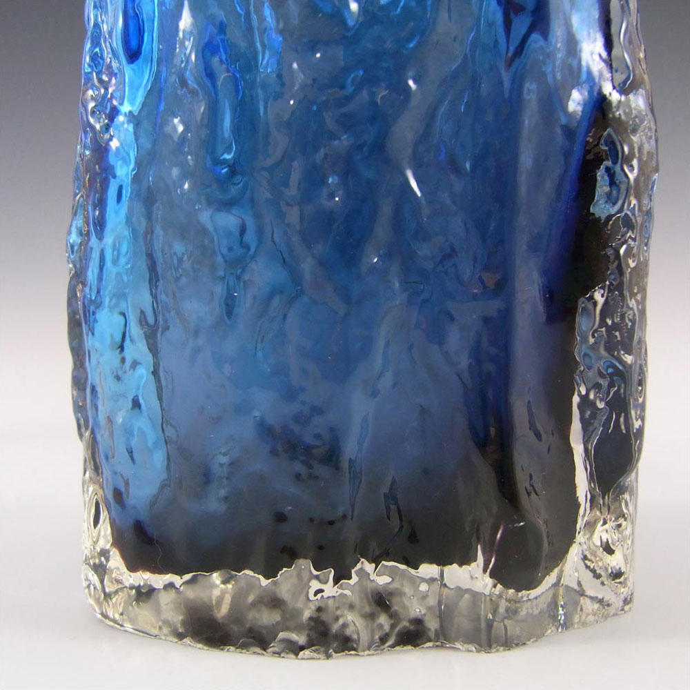 (image for) Tajima Japanese Bark Textured Blue Glass Vase - "Hand Craft" Label - Click Image to Close