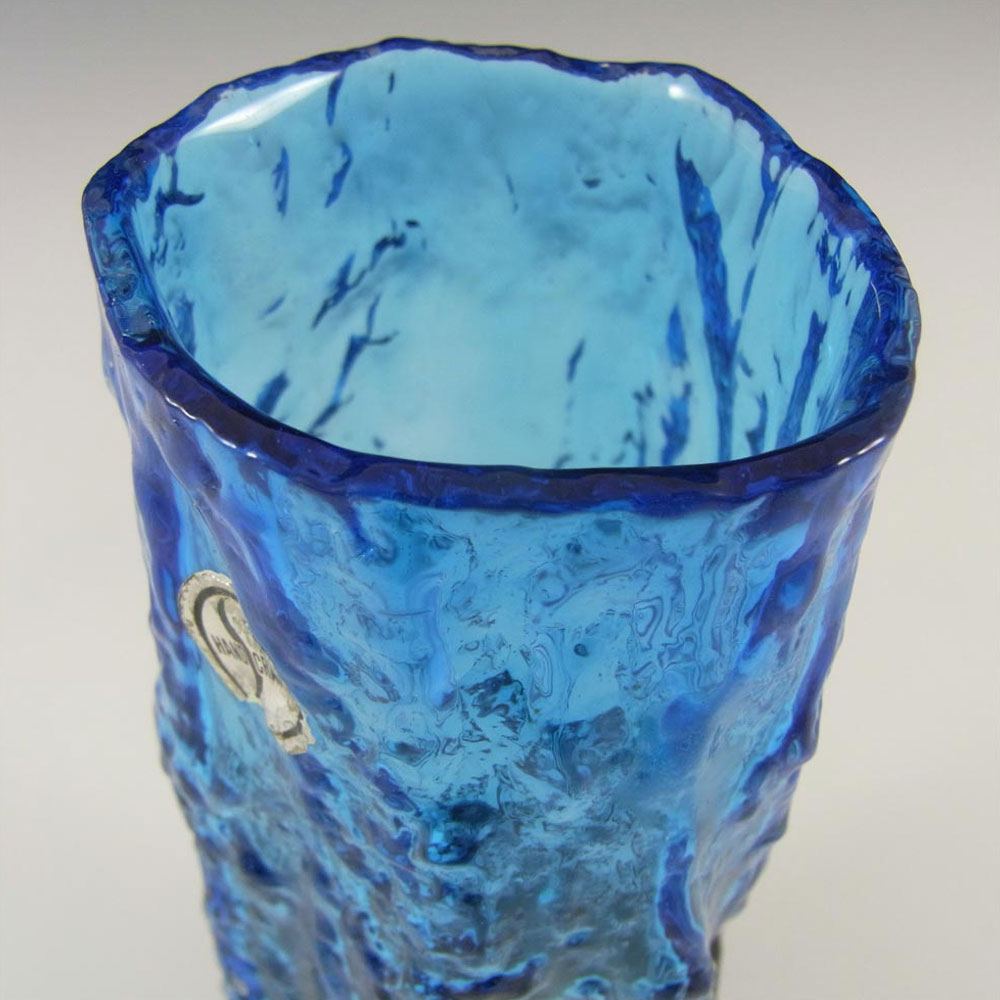 (image for) Tajima Japanese Bark Textured Blue Glass Vase - "Hand Craft" Label - Click Image to Close