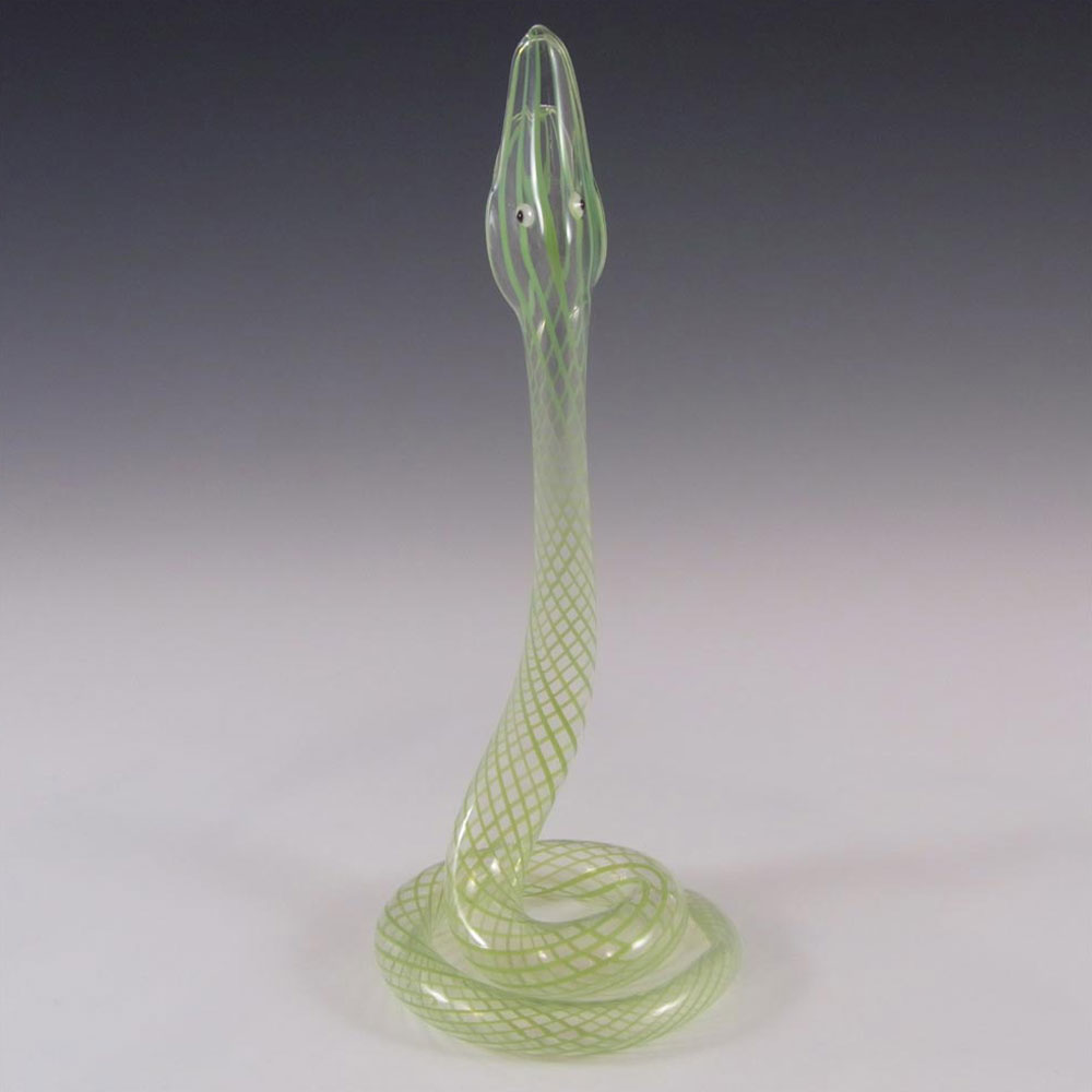 (image for) Vintage Green Striped Lampworked Glass Snake Vase - Click Image to Close