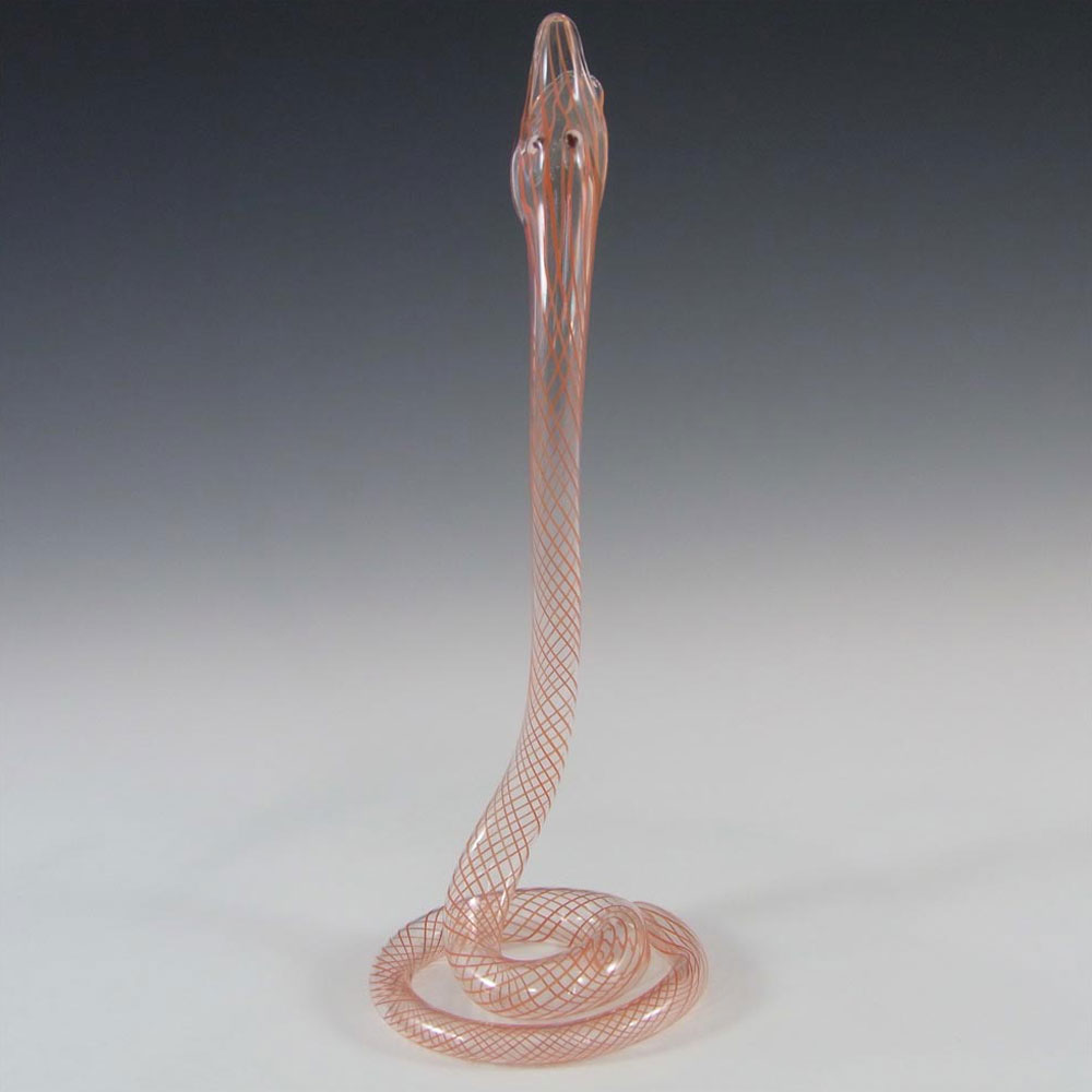 (image for) Vintage Red Striped Lampworked Glass Snake Vase - Click Image to Close