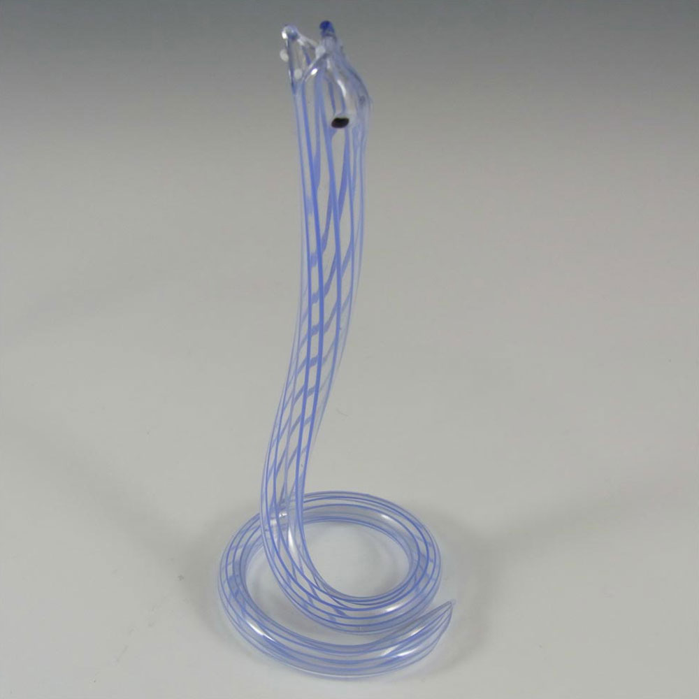 (image for) Vintage Blue Striped Lampworked Glass Snake Vase - Click Image to Close
