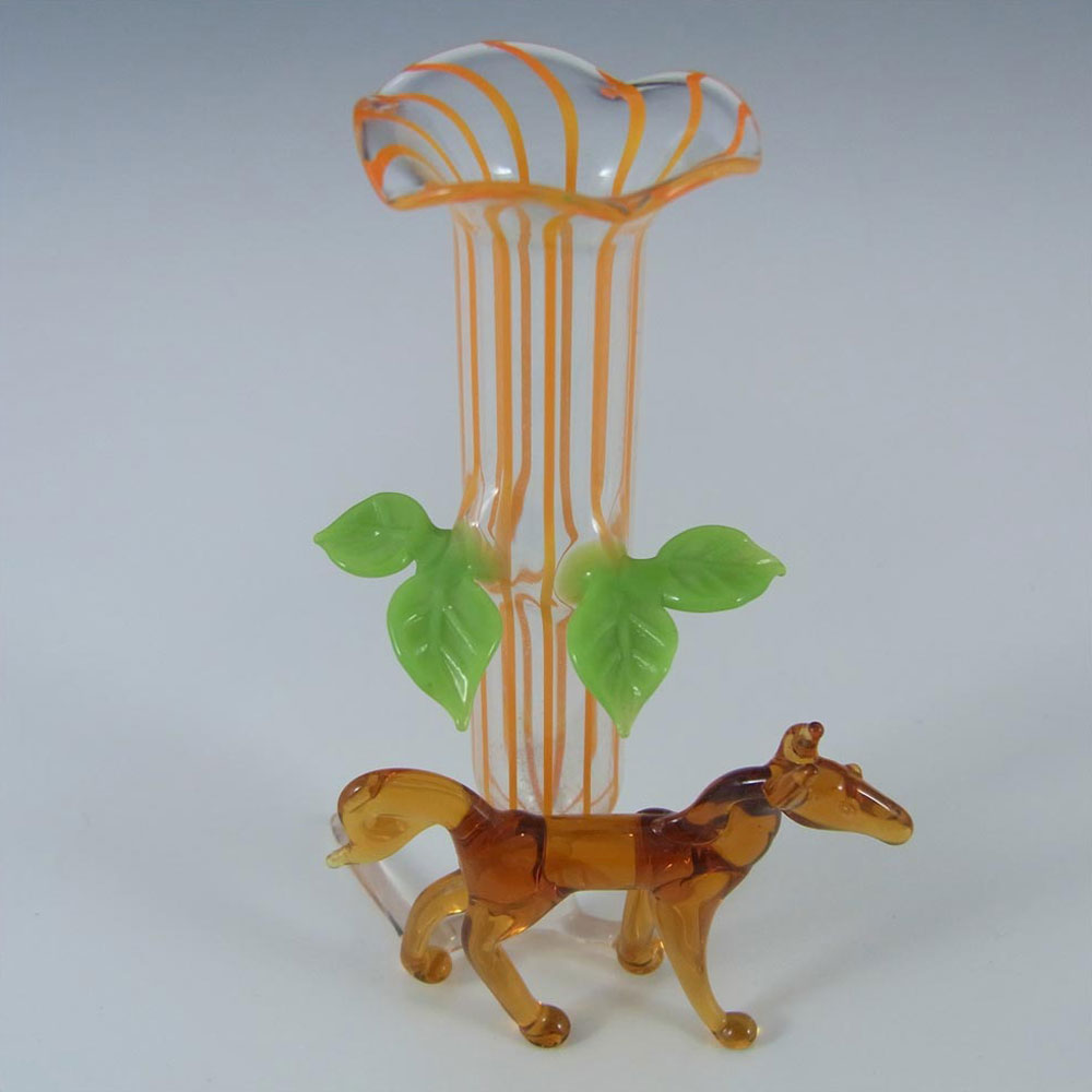 Vintage Orange & Brown Lampworked Glass Horse Vase - Click Image to Close