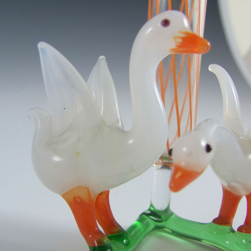 (image for) Vintage Orange & White Lampworked Glass Swans Vase - Click Image to Close
