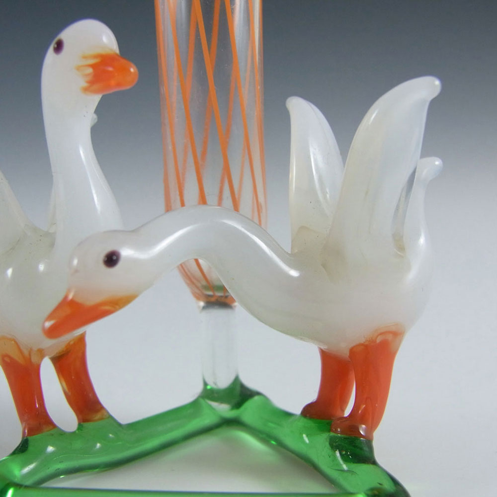 Vintage Orange & White Lampworked Glass Swans Vase - Click Image to Close