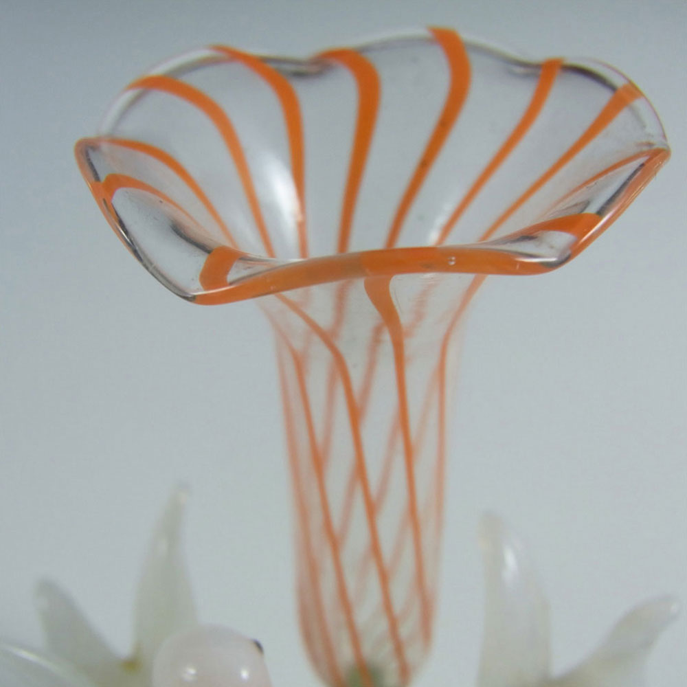 Vintage Orange & White Lampworked Glass Swans Vase - Click Image to Close
