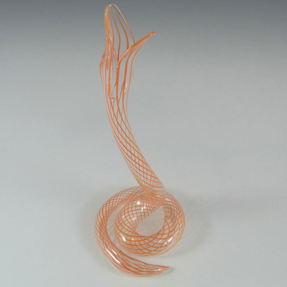 (image for) Vintage Orange Striped Lampworked Glass Snake Vase - Click Image to Close
