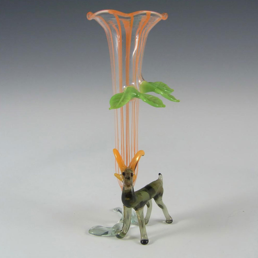 (image for) Vintage Orange & Grey Lampworked Glass Antelope Vase - Click Image to Close
