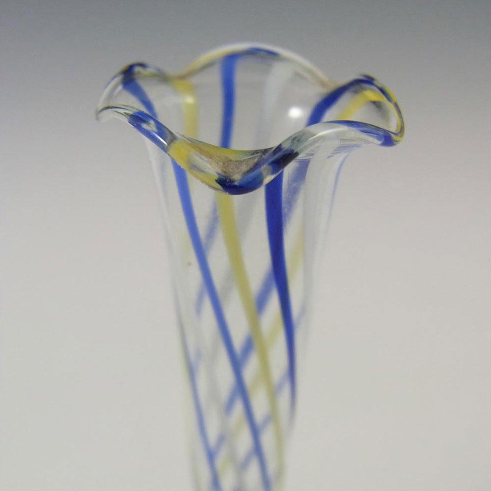 (image for) Vintage Blue & Yellow Striped Lampworked Glass Vase - Click Image to Close
