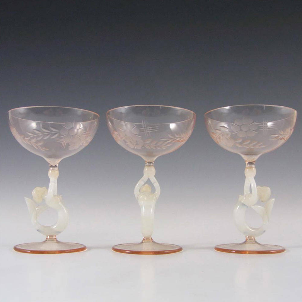 (image for) Set of 3 Vintage Glass Nude Lady/Mermaid Spirit Glasses - Click Image to Close