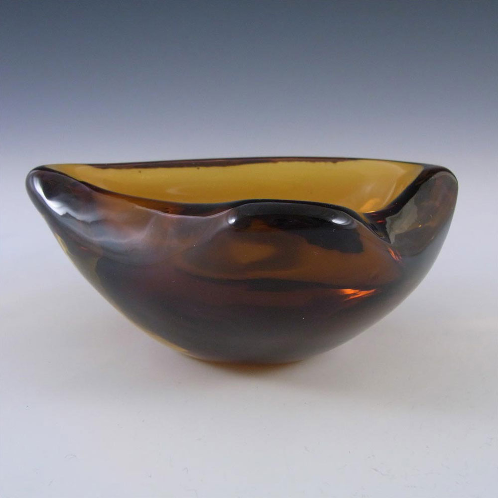 Murano 1950's Biomorphic Amber Glass Sculpture Bowl - Click Image to Close