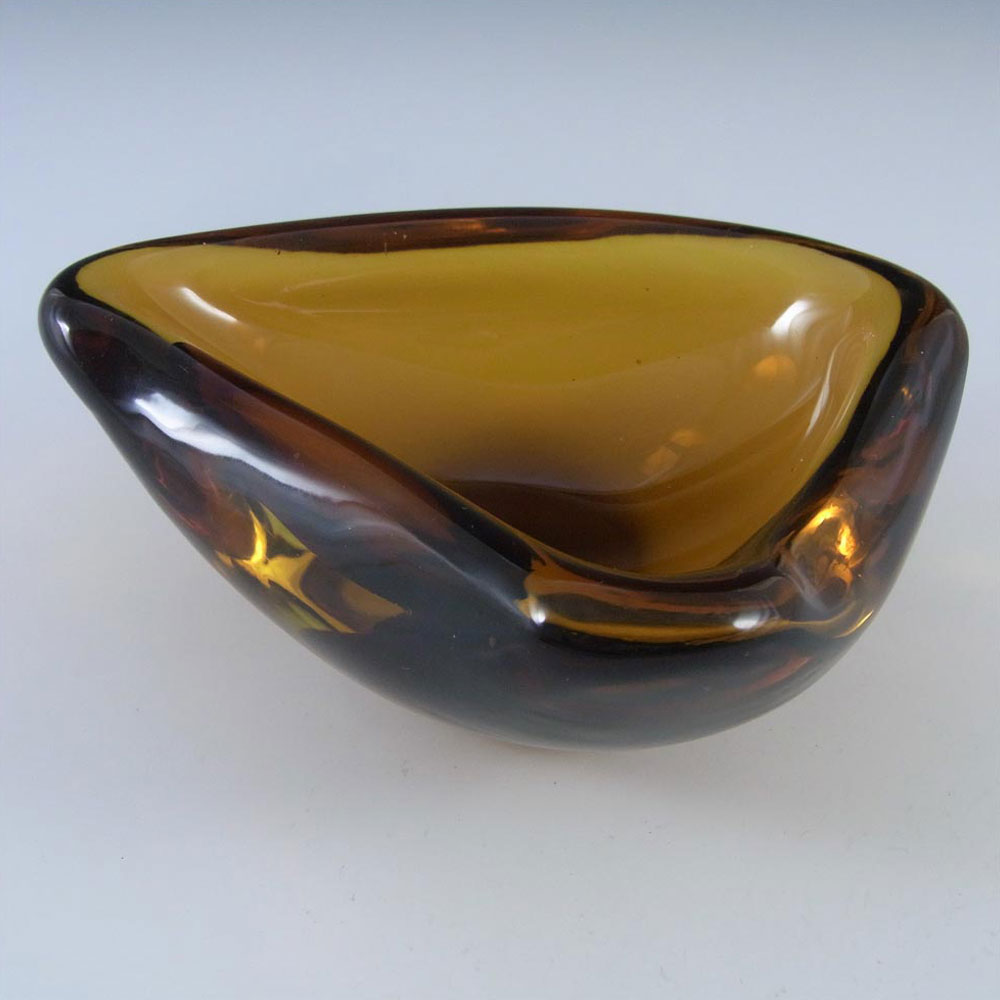 Murano 1950's Biomorphic Amber Glass Sculpture Bowl - Click Image to Close
