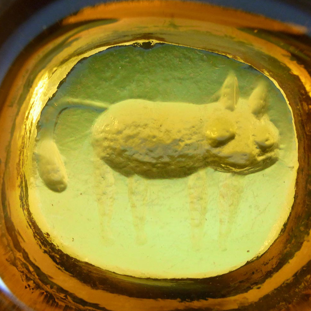 Kosta Boda Swedish Amber Glass Cat Bowl by Erik Hoglund - Click Image to Close