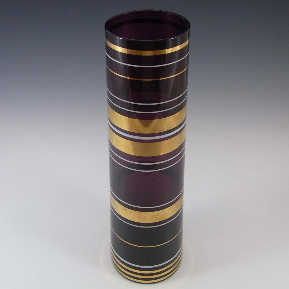 Borske Sklo 1950's Purple Glass Cylindrical Vase - Click Image to Close