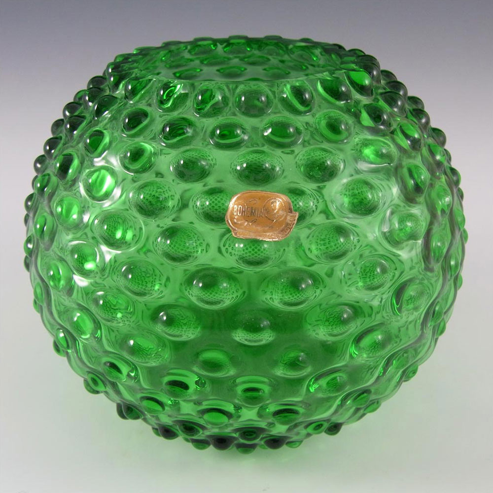 Borske Sklo 1950's Green Glass Spherical 'Knobble' Vase - Click Image to Close