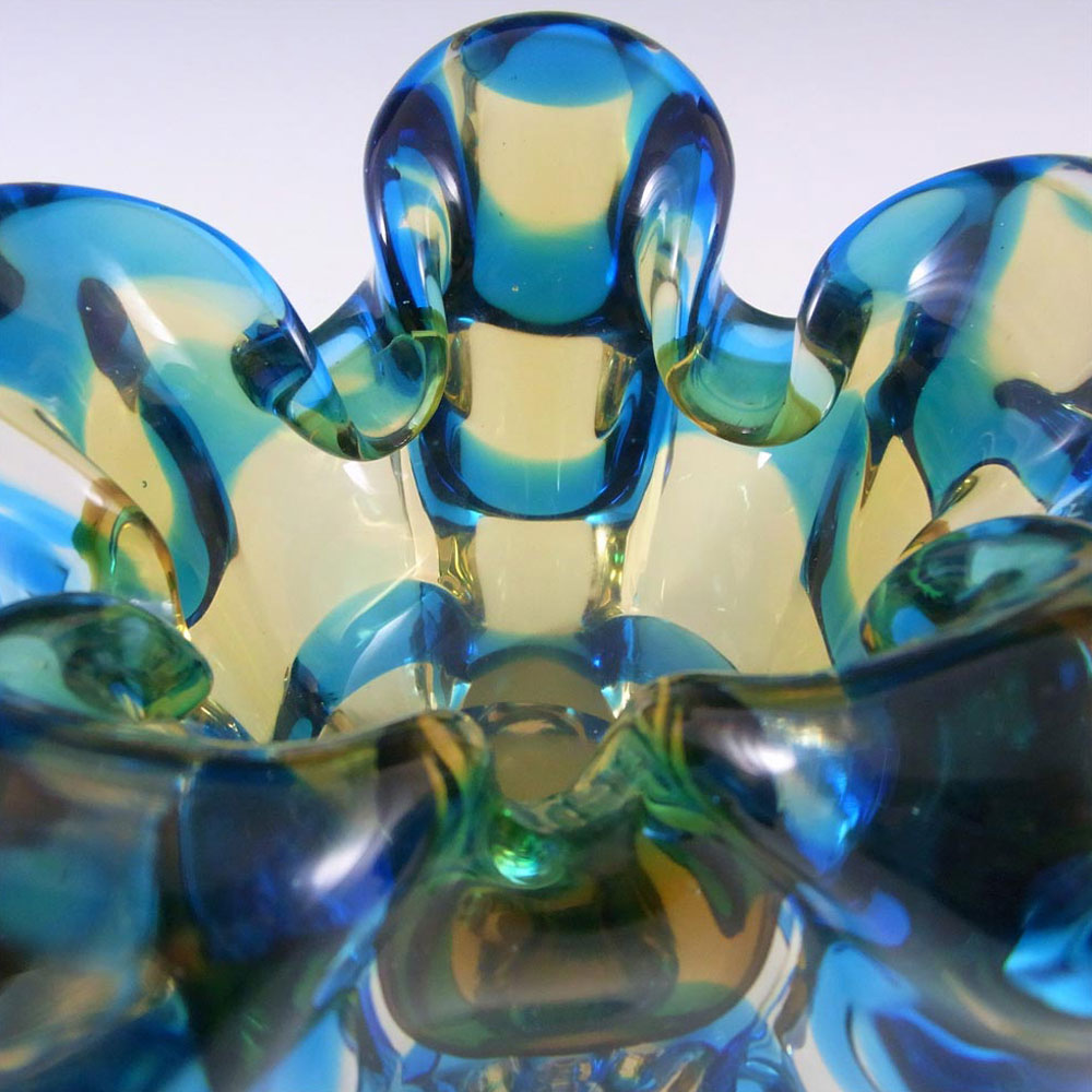 (image for) Japanese Amber & Blue Glass Organic Ribbed Sculpture Bowl - Click Image to Close