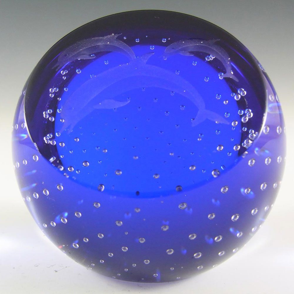 (image for) Caithness Blue Glass "Creatures" Dolphins Paperweight - Click Image to Close