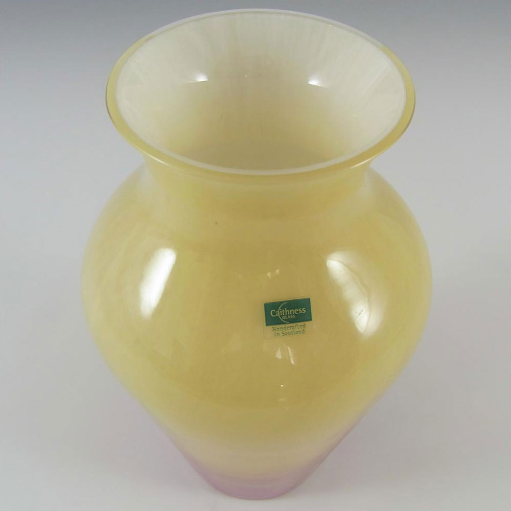 (image for) Caithness British 6.5" Pink + Yellow Glass Vase - Labelled - Click Image to Close