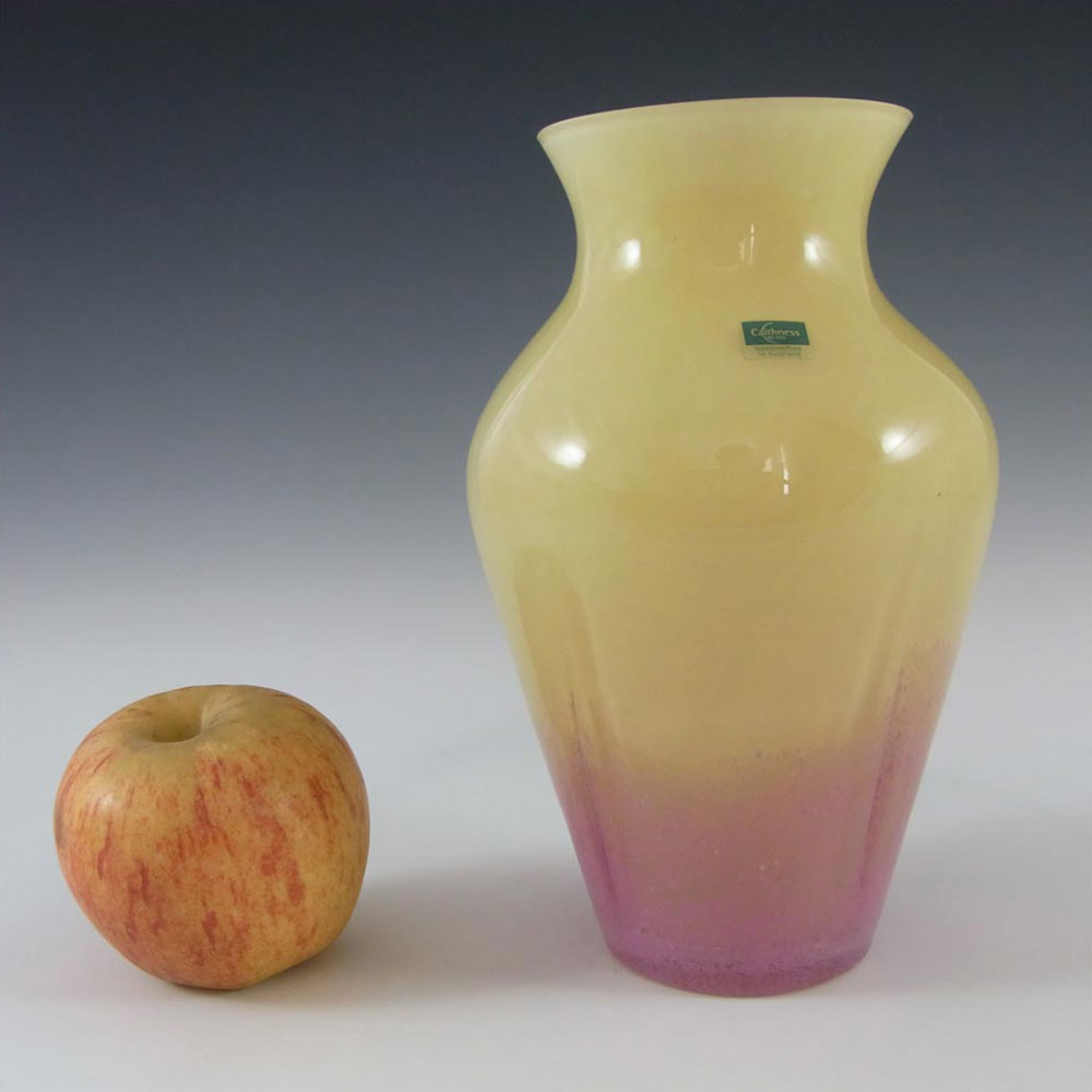 Caithness British 6.5" Pink + Yellow Glass Vase - Labelled - Click Image to Close