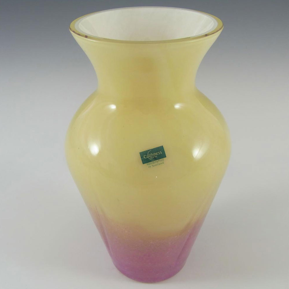 (image for) Caithness British 6" Pink + Yellow Glass Vase - Labelled - Click Image to Close