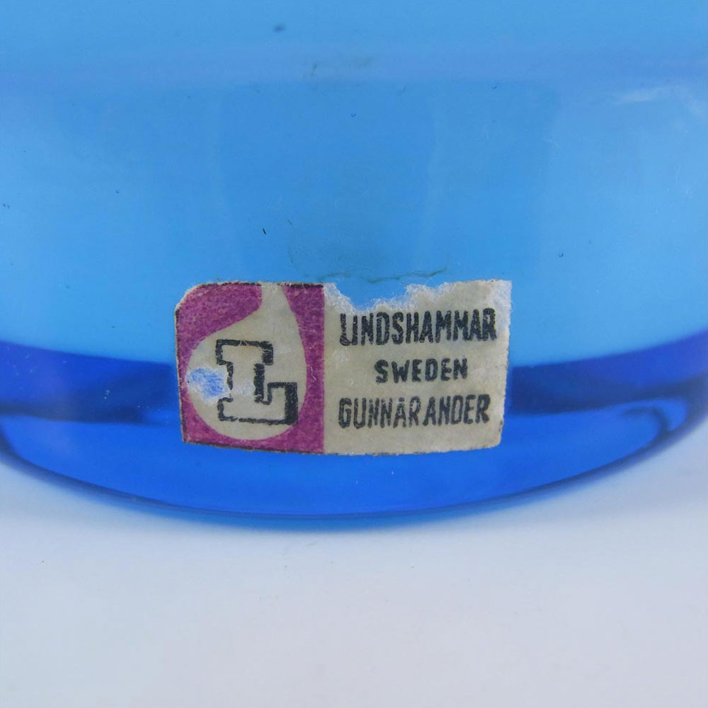Lindshammar Gunnar Ander Swedish Blue Glass Vase - Label - Click Image to Close