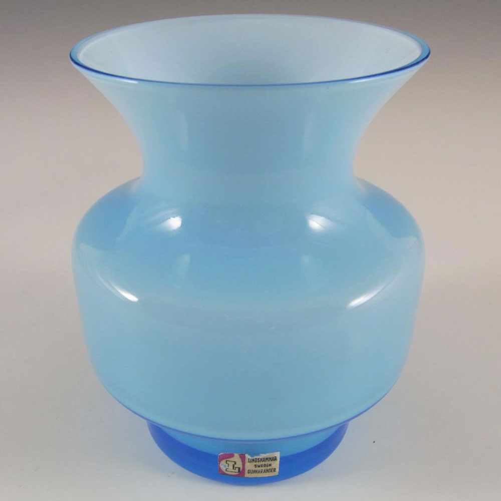 (image for) Lindshammar Gunnar Ander Swedish Blue Glass Vase - Label - Click Image to Close