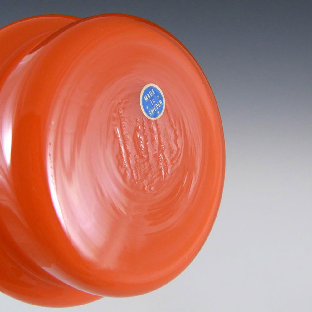 Swedish 1970's Orange Cased Hooped Glass Vase - Label - Click Image to Close