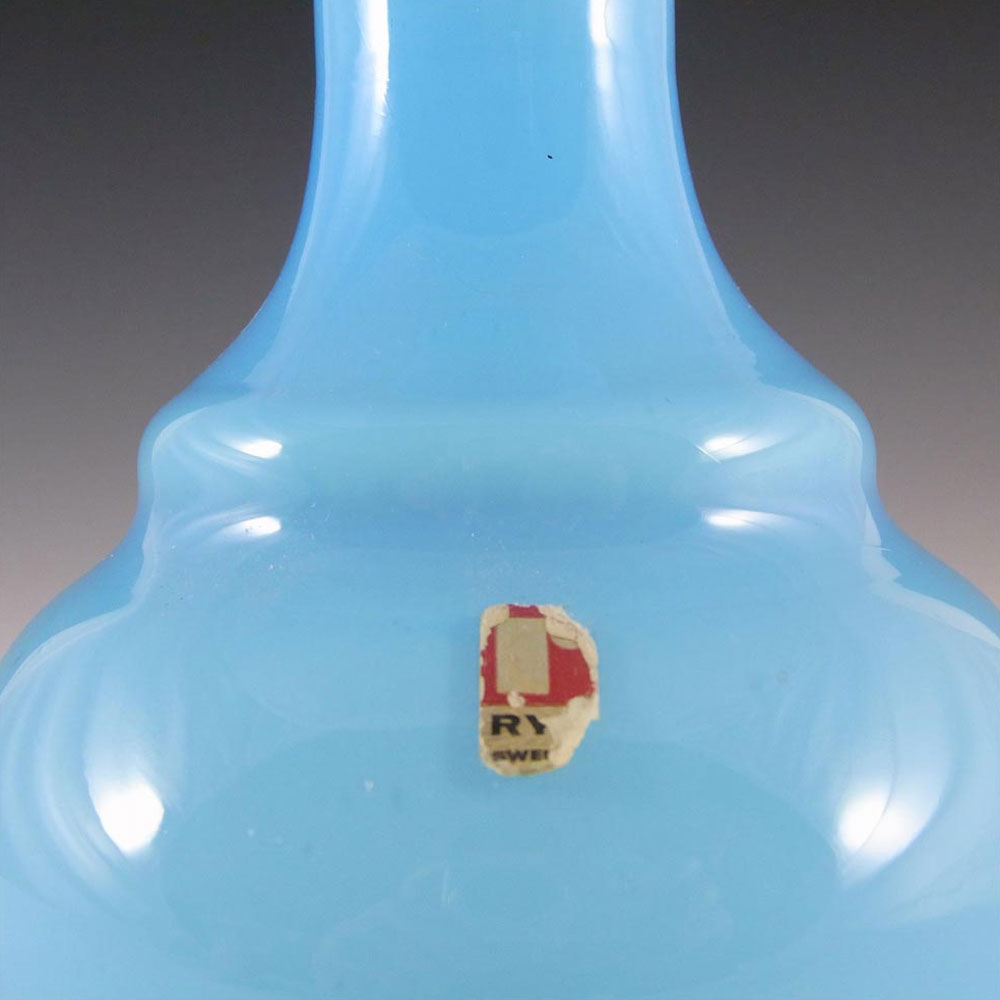Ryd 1970s Scandinavian Blue Cased Glass Vase - Labelled - Click Image to Close