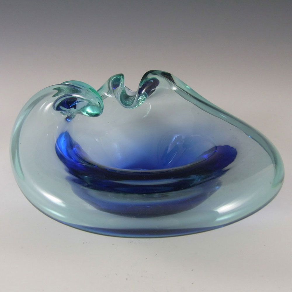 Cenedese Murano Labelled Blue Glass Biomorphic Bowl - Click Image to Close