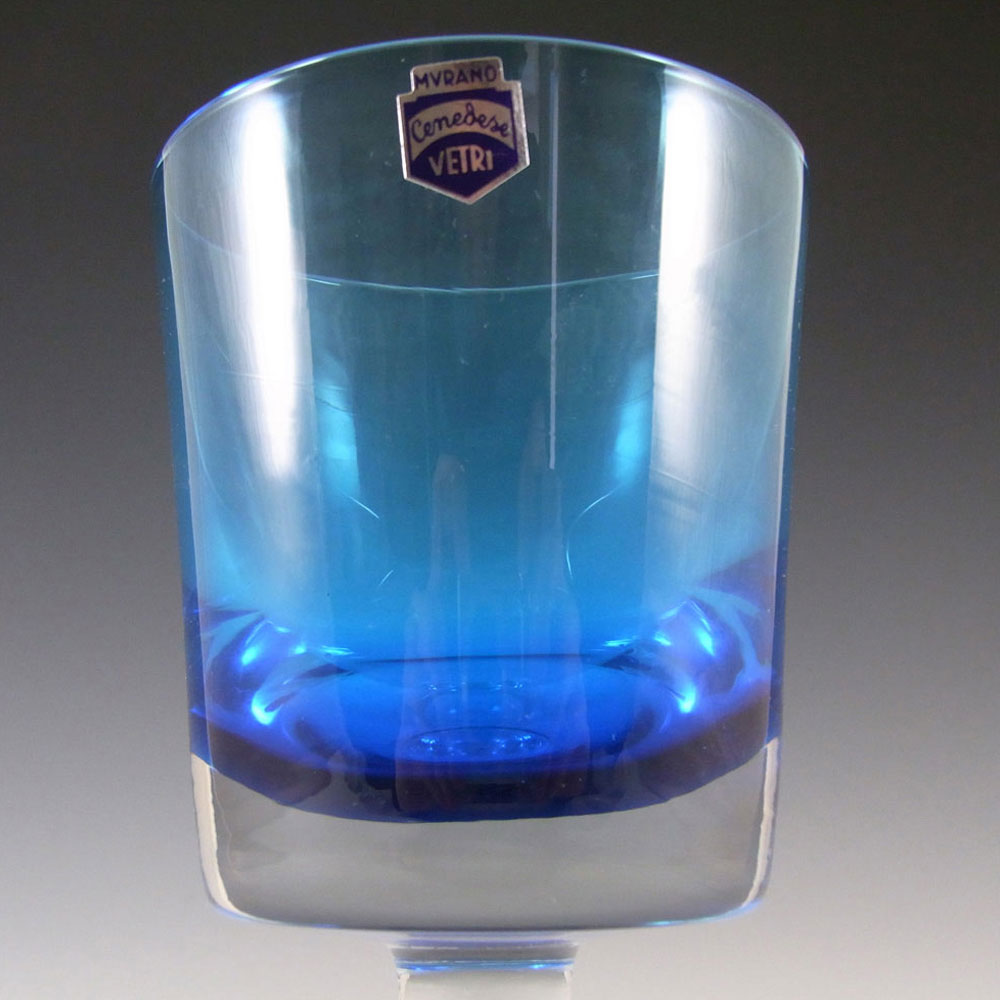 Cenedese Murano Labelled Blue Glass Candle Holder - Click Image to Close