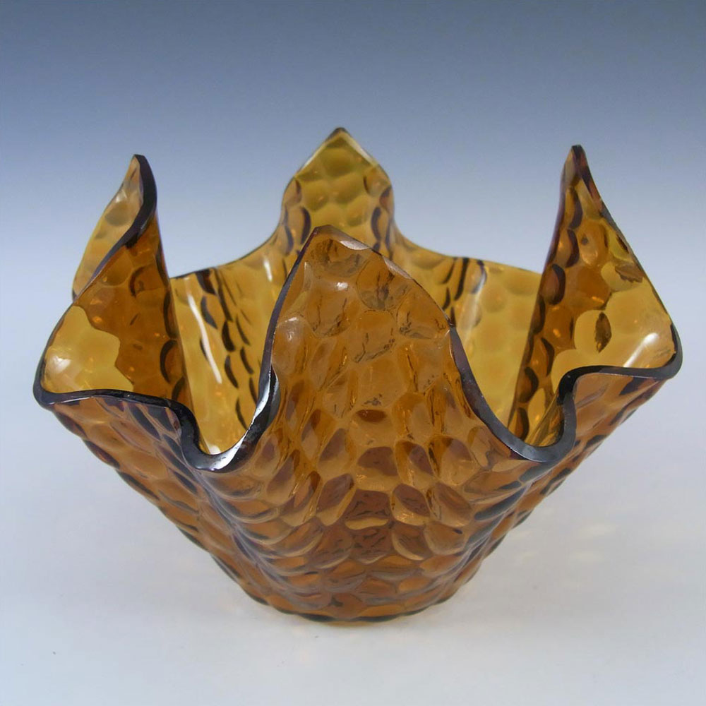 (image for) Chance Brothers Amber Glass 'Hammered' Handkerchief Vase - Click Image to Close